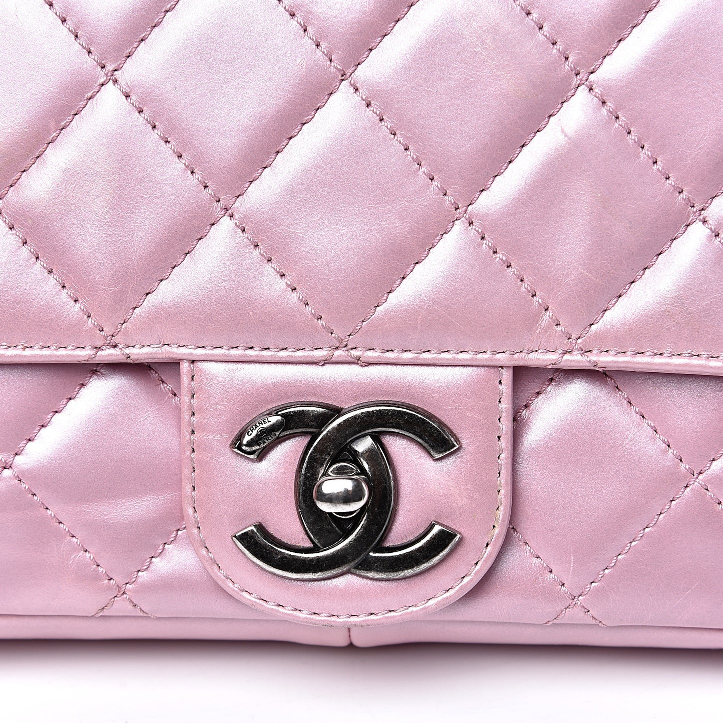 Glazed Calfskin Quilted Coco Pleats Flap Pink
