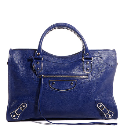 Balenciaga Chevre Silver Metallic Edge Hardware City Bleu Roi 1 of 12