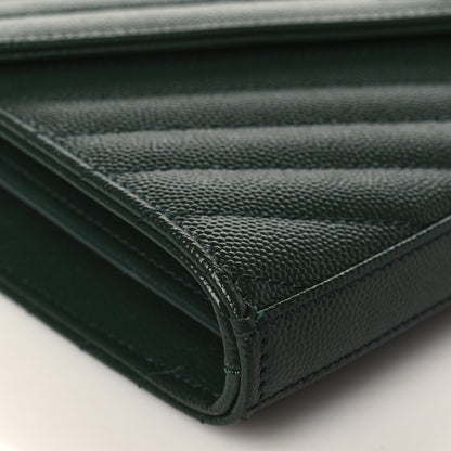 Saint Laurent Grain De Poudre Matelasse Chevron Monogram Chain Wallet Dark Green 6 of 8