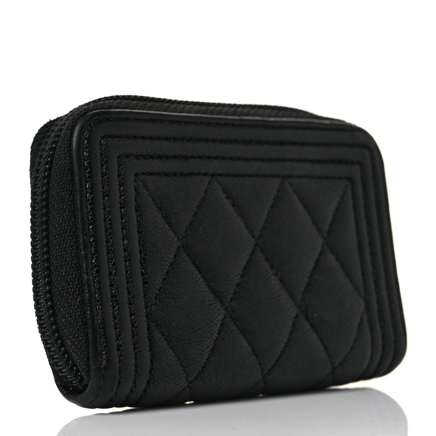 Caviar Quilted Boy Zip Around Coin Purse Wallet Black
