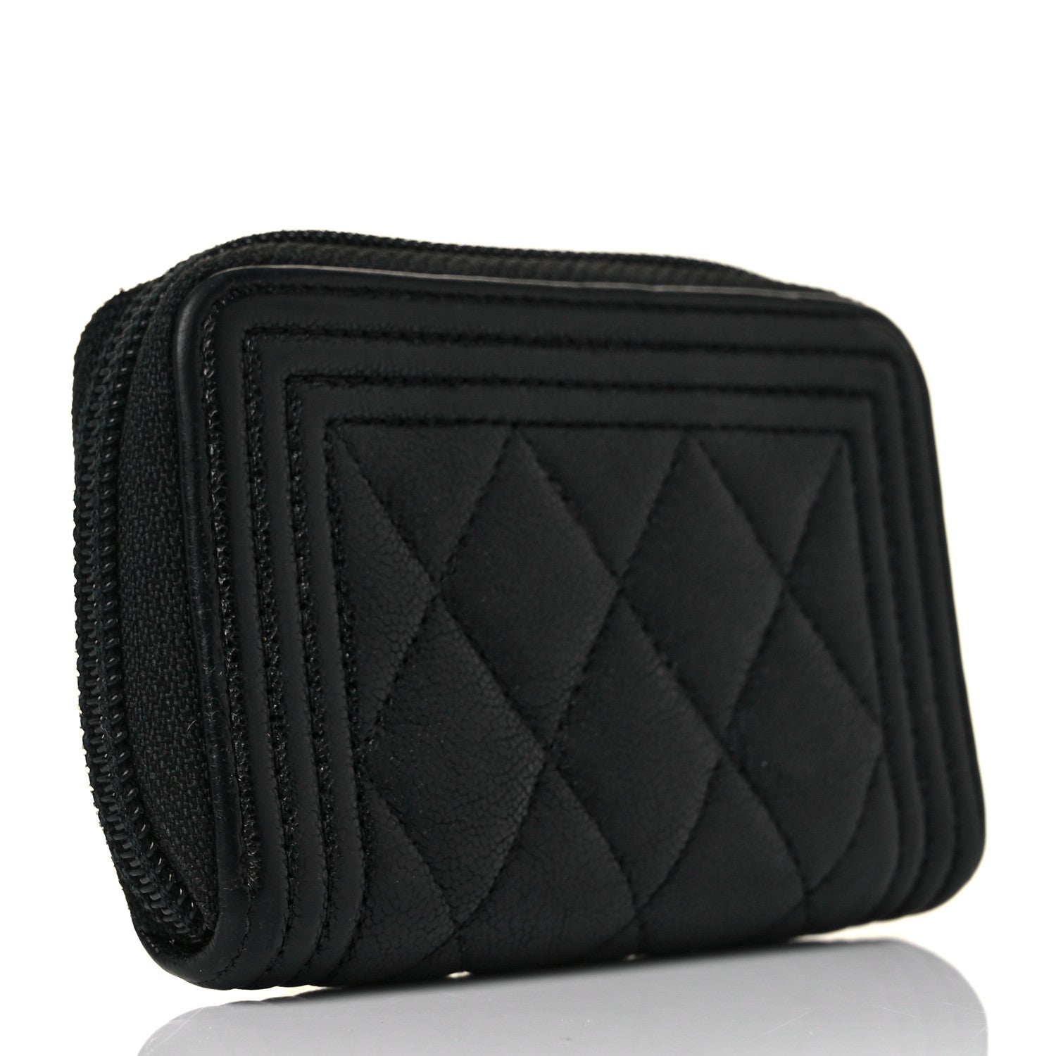 Chanel Caviar Quilted Boy Zip Around Coin Purse Wallet Black 3 of 9