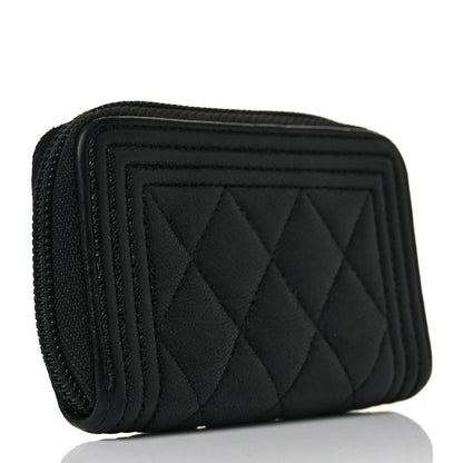 Chanel Caviar Quilted Boy Zip Around Coin Purse Wallet Black 3 of 9