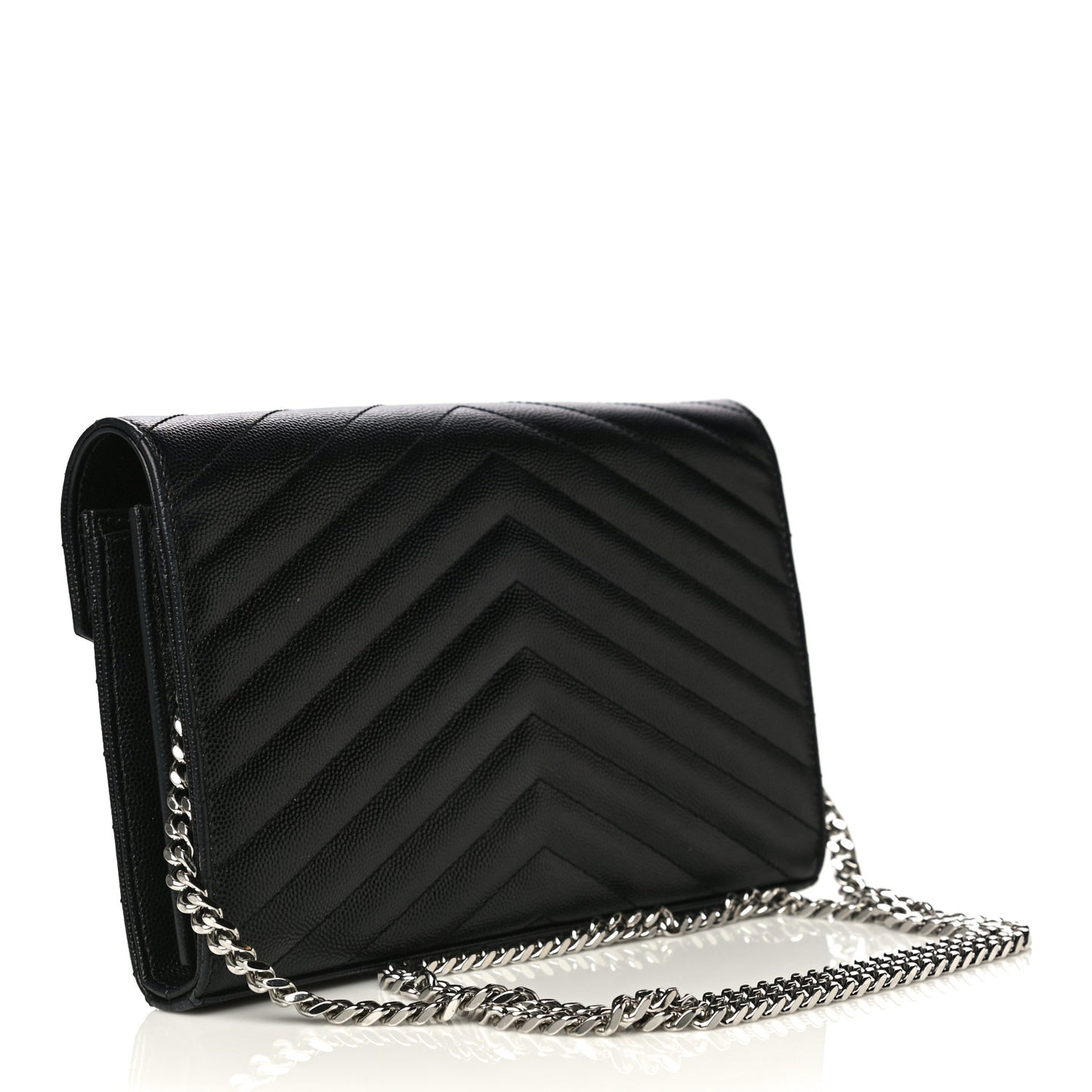 Grain De Poudre Matelasse Chevron Monogram Chain Wallet Black