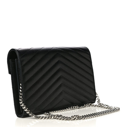 Saint Laurent Grain De Poudre Matelasse Chevron Monogram Chain Wallet Black 3 of 21