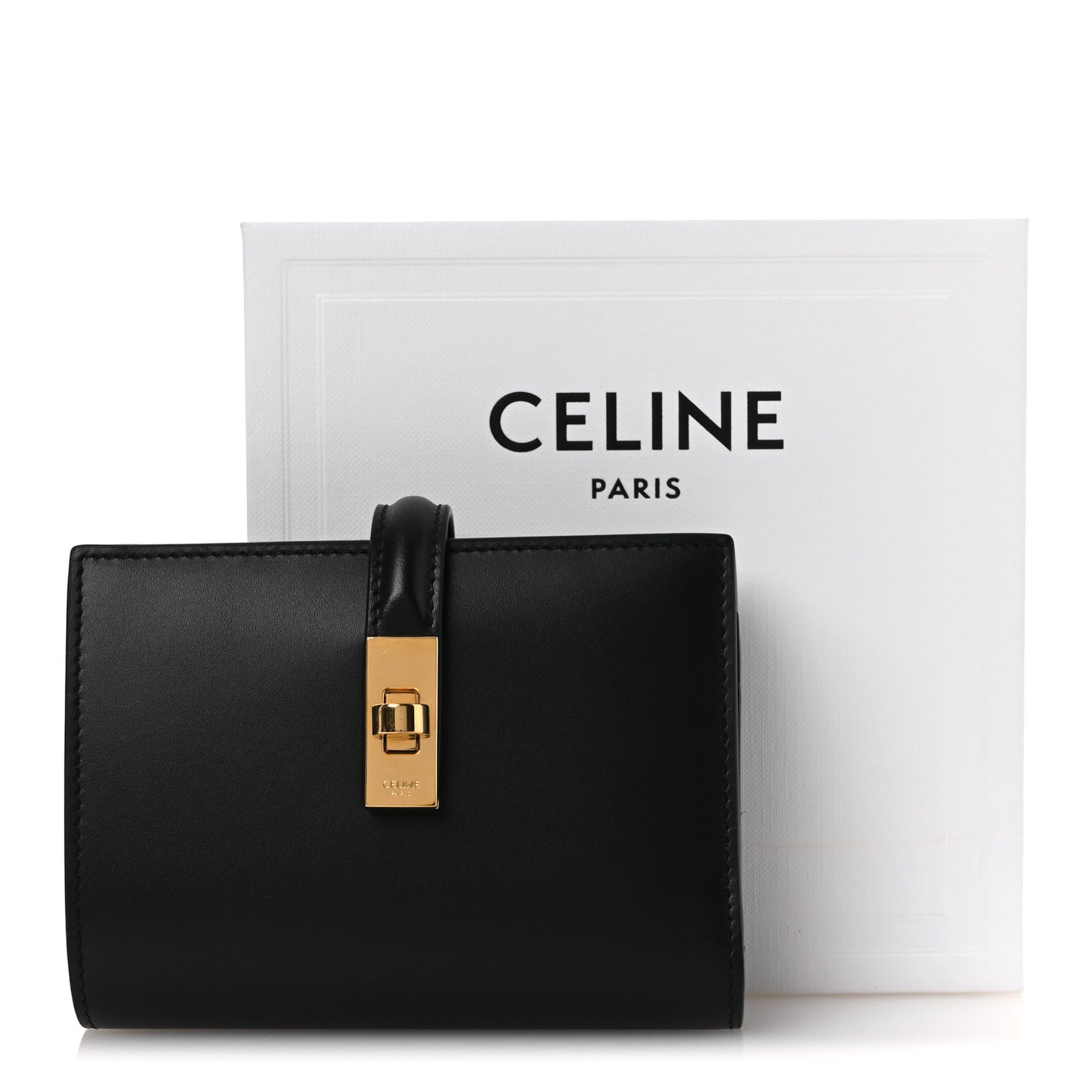 Satinated Calfskin 16 Card Holder With Flap Black