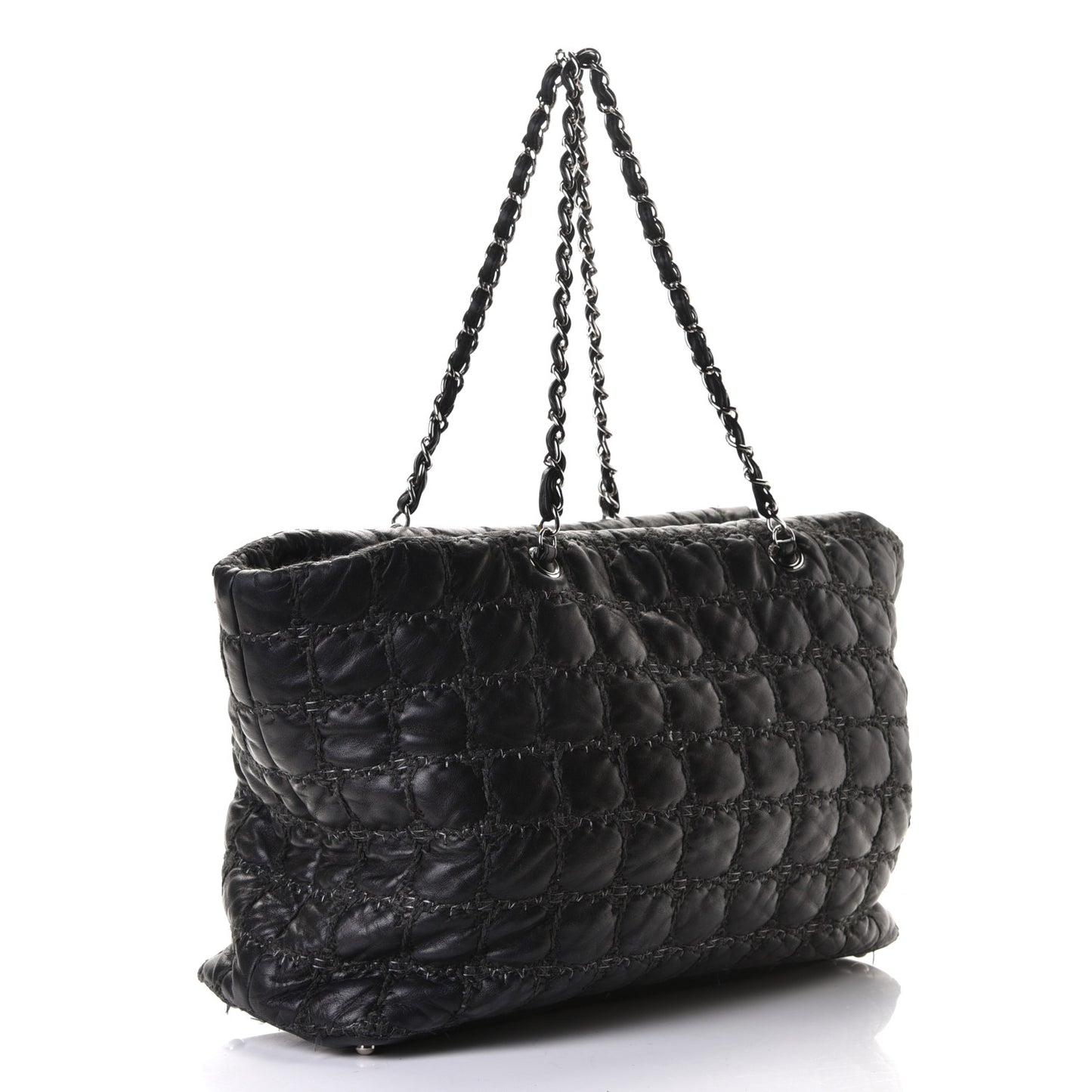 Lambskin Tweed Double Stitch Tote Black