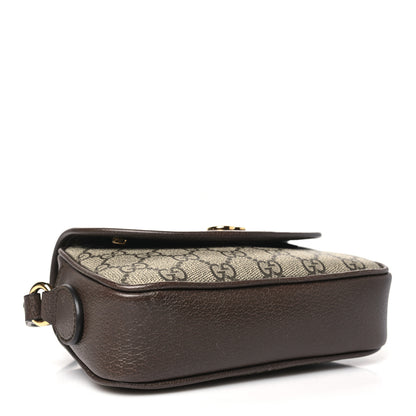 Gucci GG Supreme Monogram Textured Dollar Calfskin Mini Ophidia Flap Shoulder Bag Beige Ebony New Acero 4 of 10