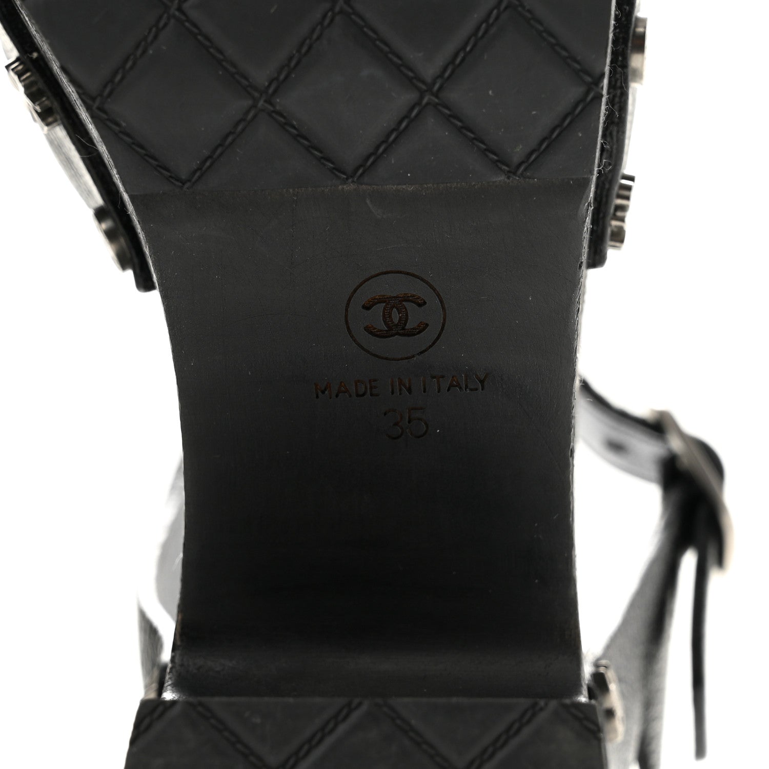 Chanel Goatskin Studded Platform Sandals 35 Black 8 of 10