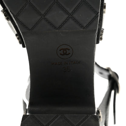 Chanel Goatskin Studded Platform Sandals 35 Black 8 of 10