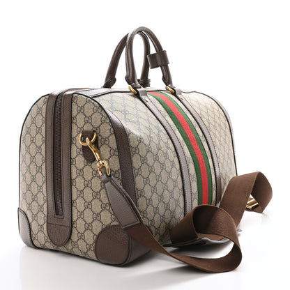 Gucci GG Supreme Monogram Textured Dollar Calfskin Web Medium Savoy Duffle Bag Beige Ebony New Acero 3 of 10