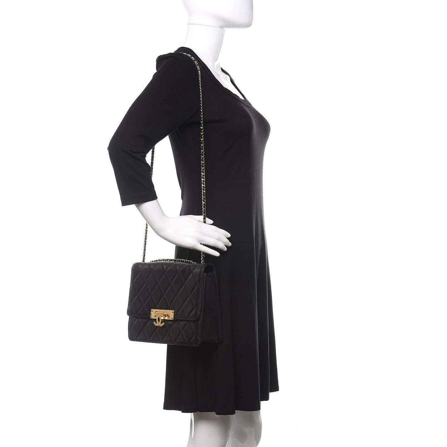 Lambskin Quilted Medium Golden Class Flap Black