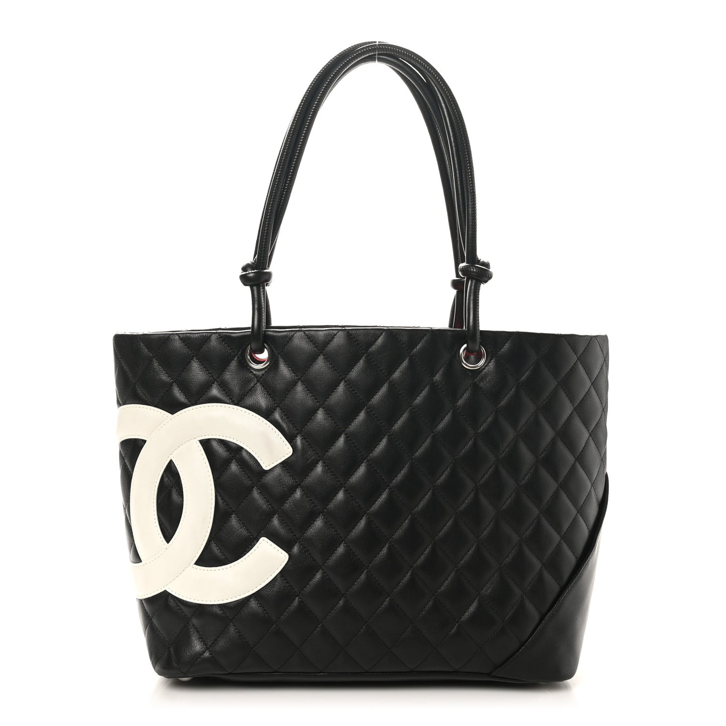 Calfskin Quilted Large Cambon Tote Black White