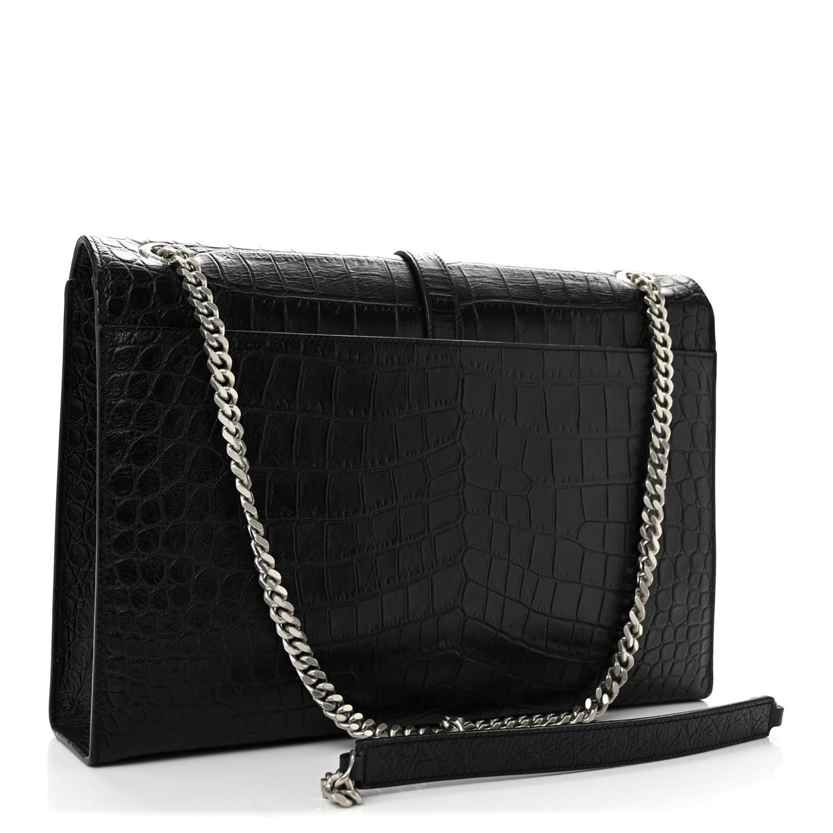 Saint Laurent Calfskin Crocodile Embossed Large Monogram Envelope Chain Shoulder Bag Black 3 of 12