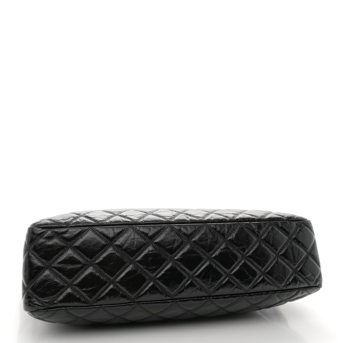 Shiny Aged Calfskin Quilted Small Shopping Bag Black