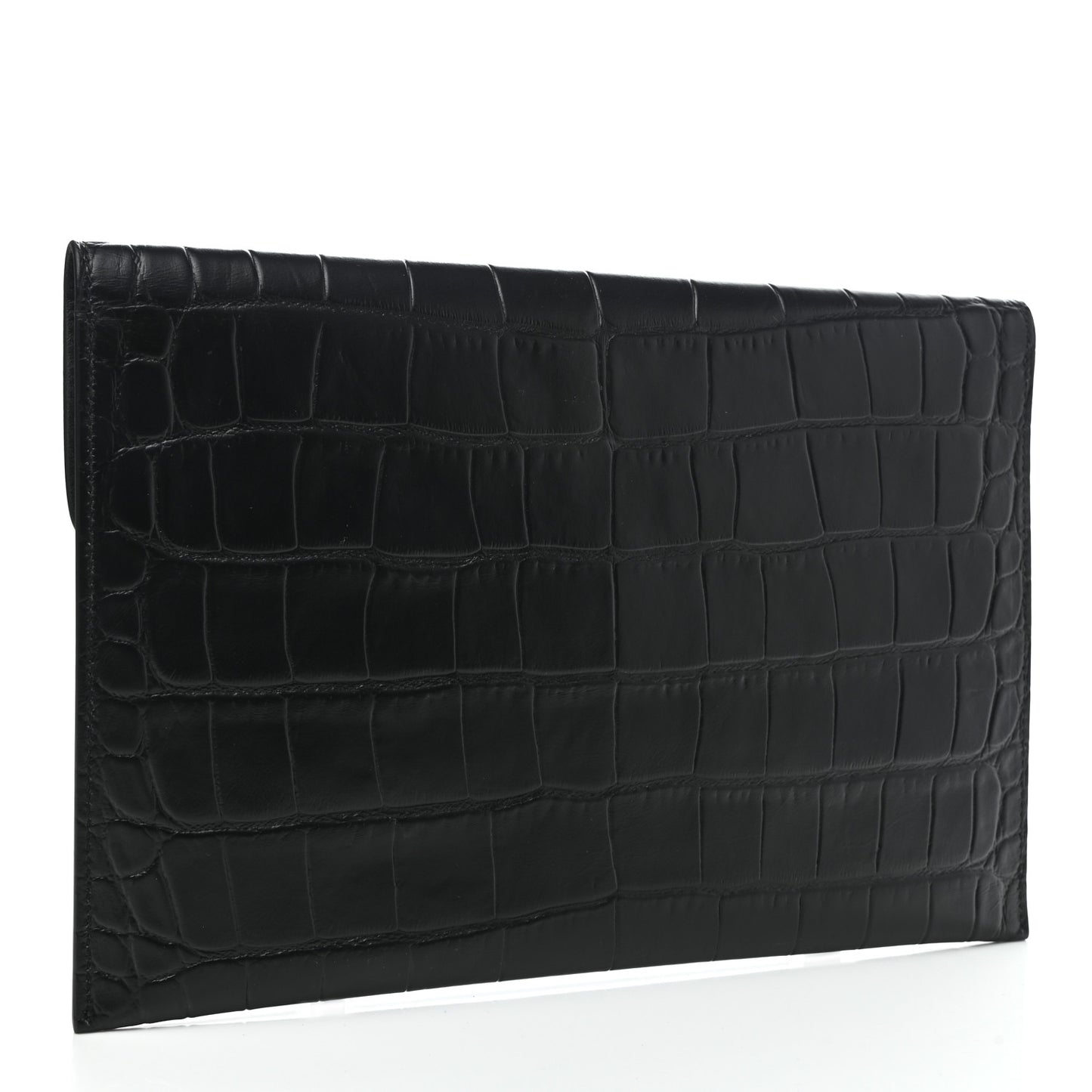 Calfskin Crocodile Embossed Skull Envelope Clutch Black