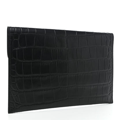 Alexander McQueen Calfskin Crocodile Embossed Skull Envelope Clutch Black 3 of 7