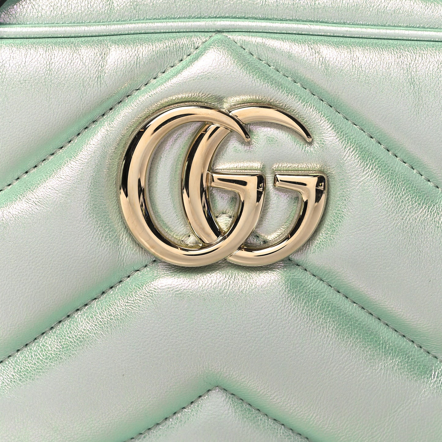 Iridescent Nappa Chevron Matelasse Small GG Marmont Chain Shoulder Bag Iridescent Salvy Green