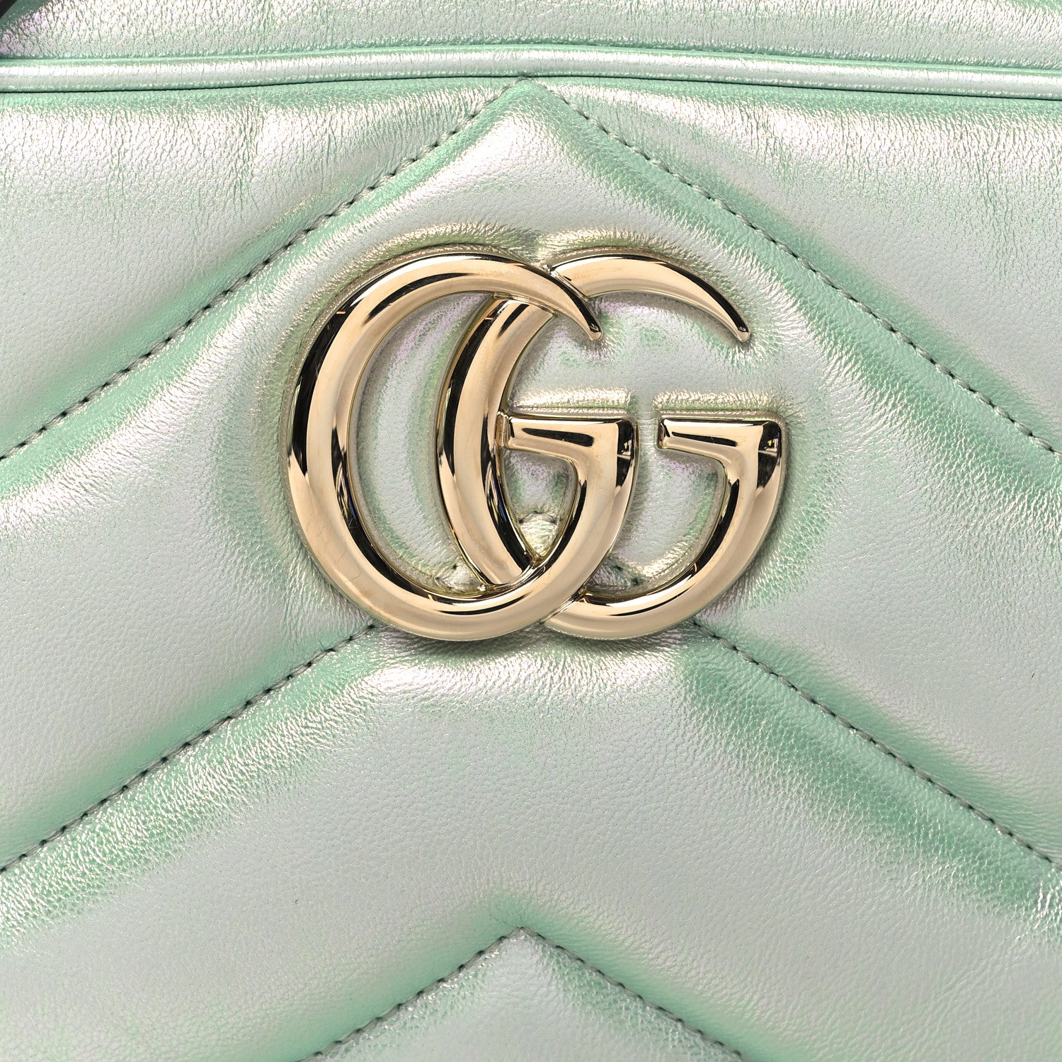 Gucci Iridescent Nappa Chevron Matelasse Small GG Marmont Chain Shoulder Bag Iridescent Salvy Green 8 of 10