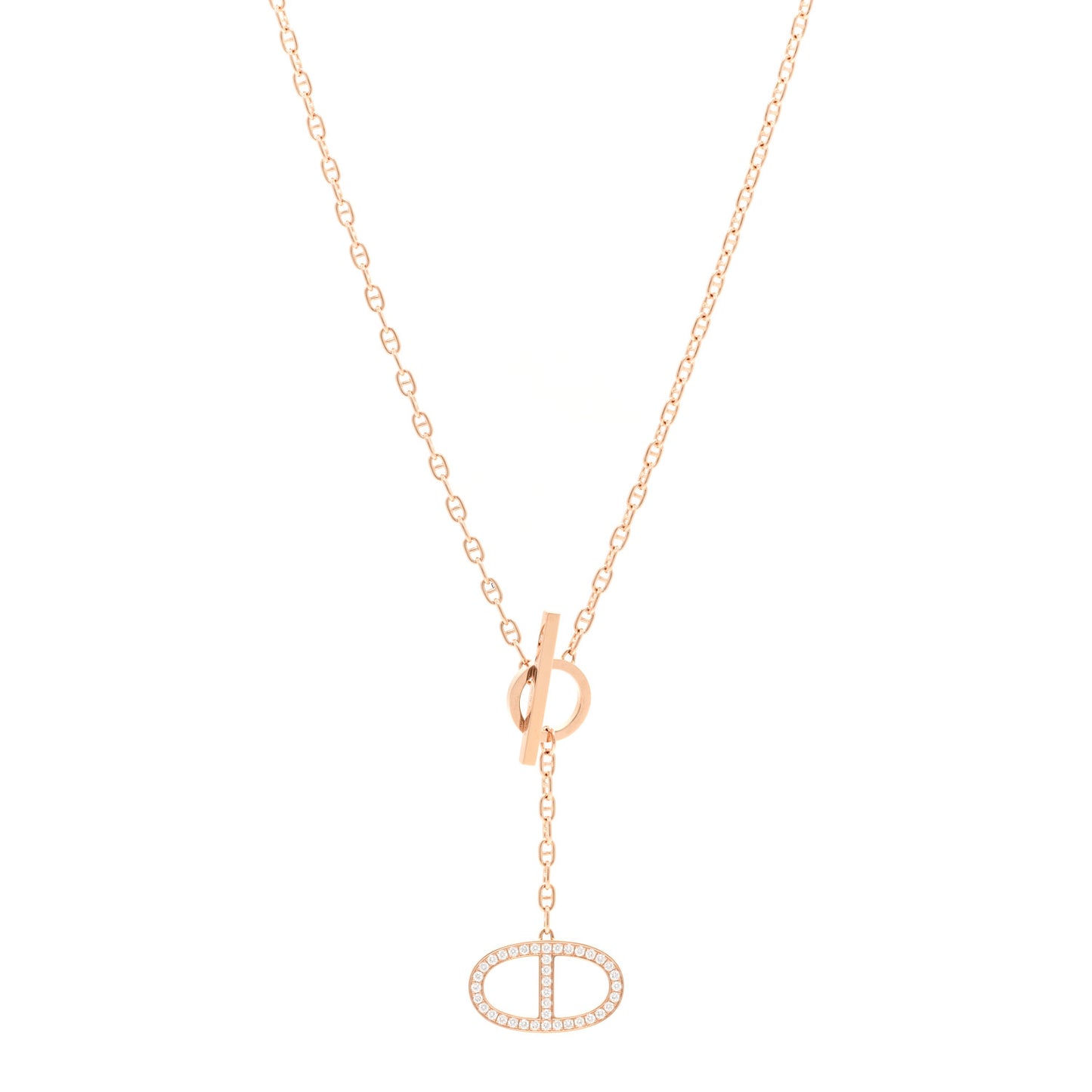 18K Rose Gold Diamond GM Chaine D'Ancre Contour Pendant Necklace ST