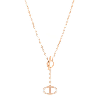 Hermes 18K Rose Gold Diamond GM Chaine D'Ancre Contour Pendant Necklace ST 1 of 7