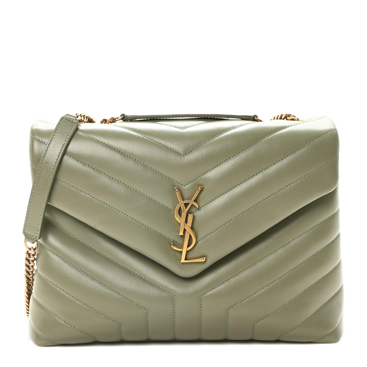 Calfskin Y Quilted Monogram Medium Loulou Chain Satchel Light Sage