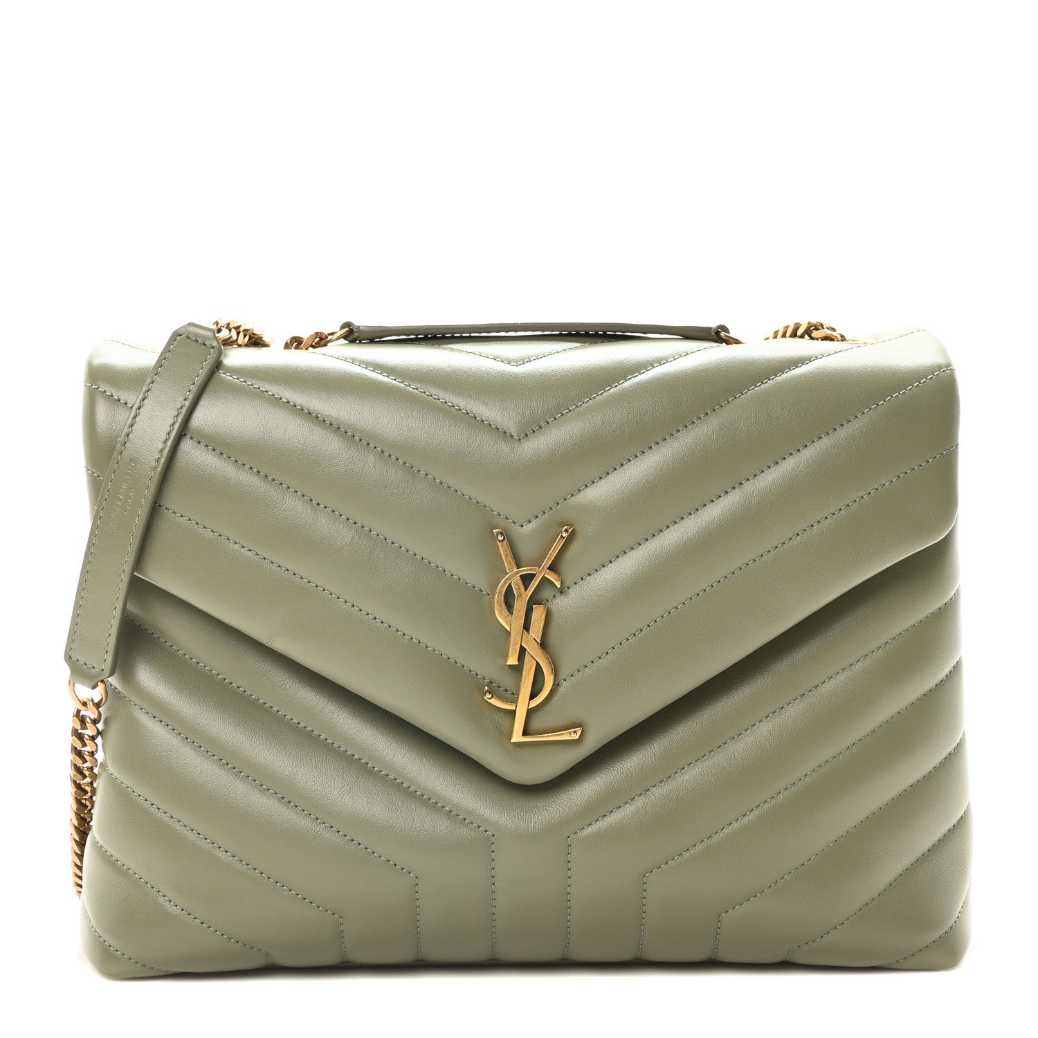 Saint Laurent Calfskin Y Quilted Monogram Medium Loulou Chain Satchel Light Sage 1 of 12
