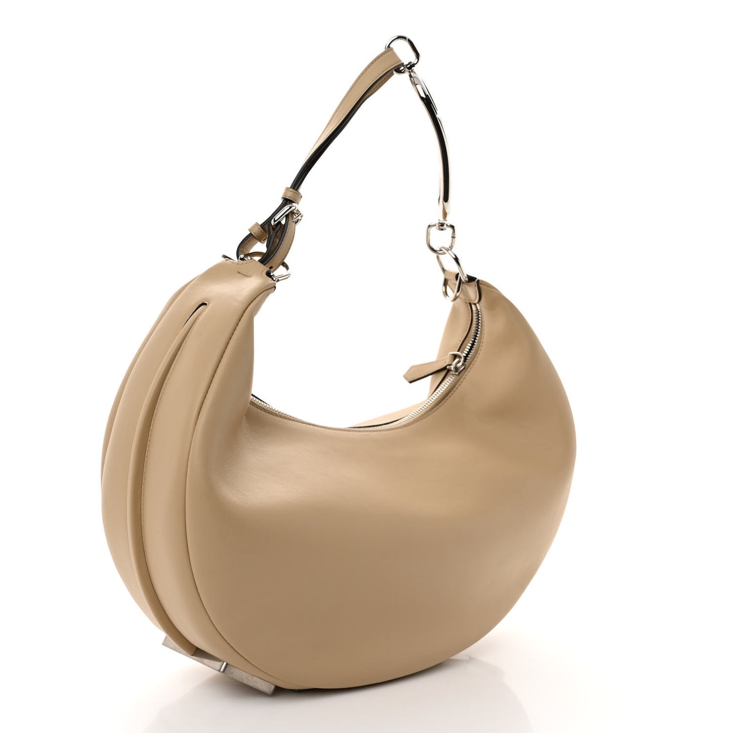 Vitello Grace Matte Metal Handle Medium Fendigraphy Hobo Bag Beige Amido