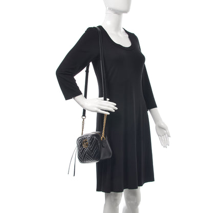 Gucci Calfskin Matelasse Small GG Marmont Chain Shoulder Bag Black 2 of 7