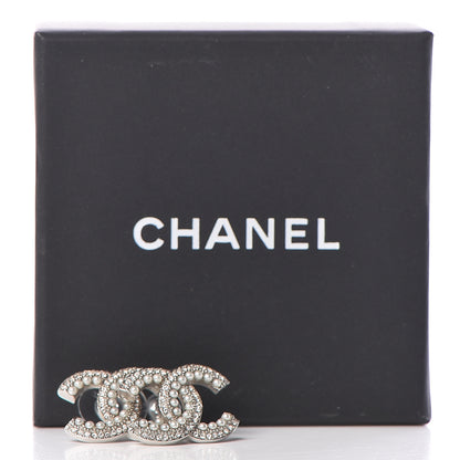 Chanel Pearl Crystal CC Snow Palace Earrings Silver 5 of 5