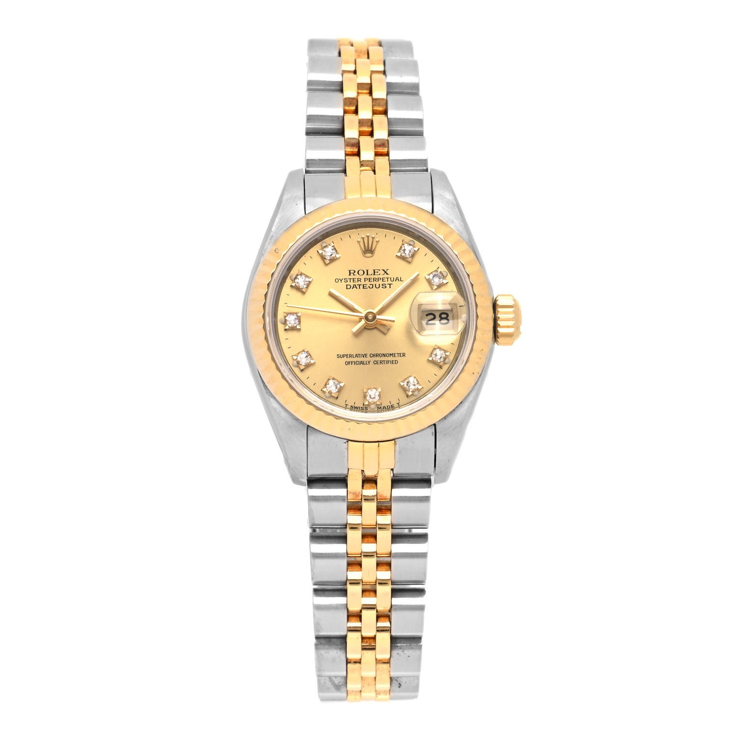 Stainless Steel 18K Yellow Gold Diamond 26mm Oyster Perpetual Datejust Watch Champagne 69173