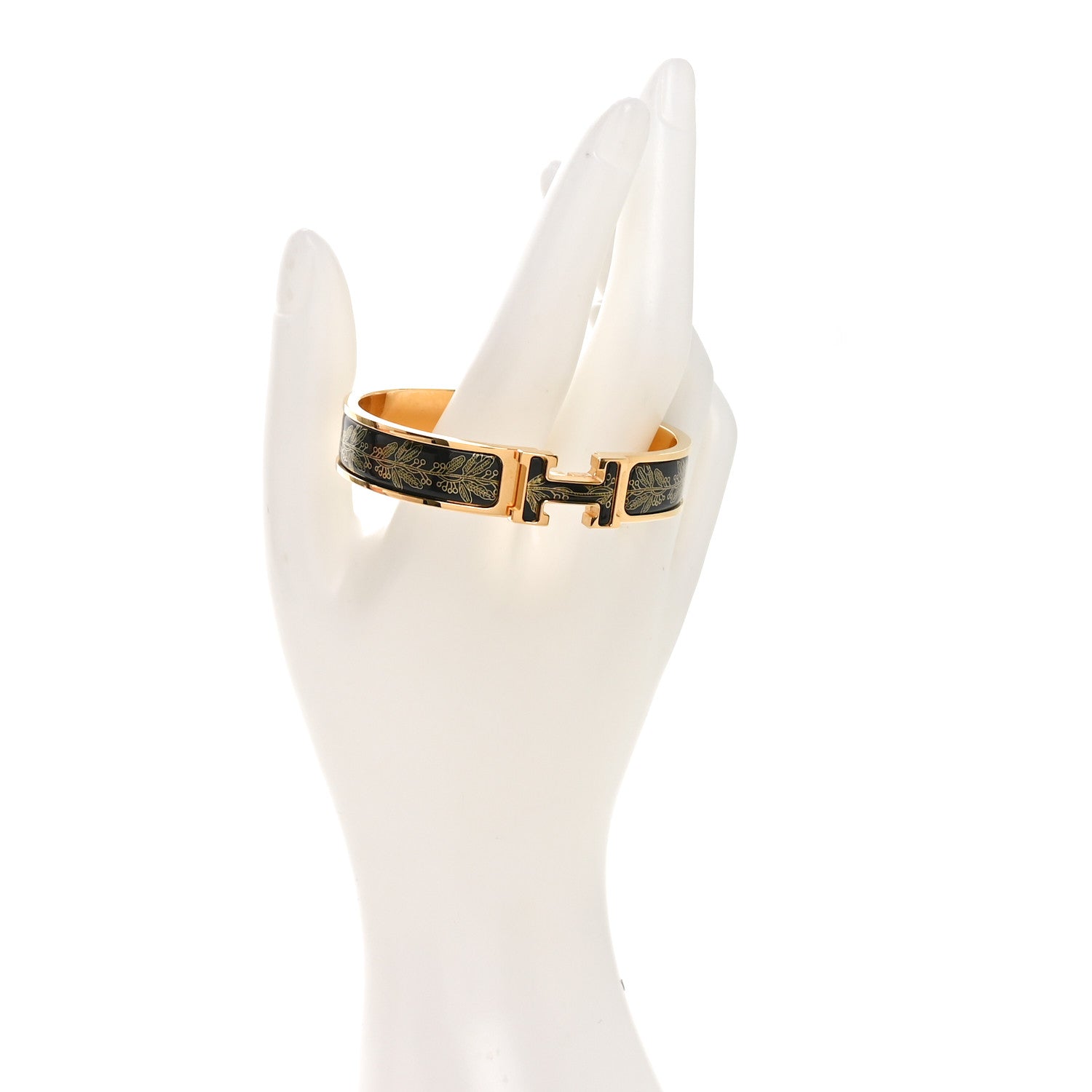 Hermes Enamel Printed Narrow Clic Clac H Bracelet PM Jaune Or Black 2 of 5