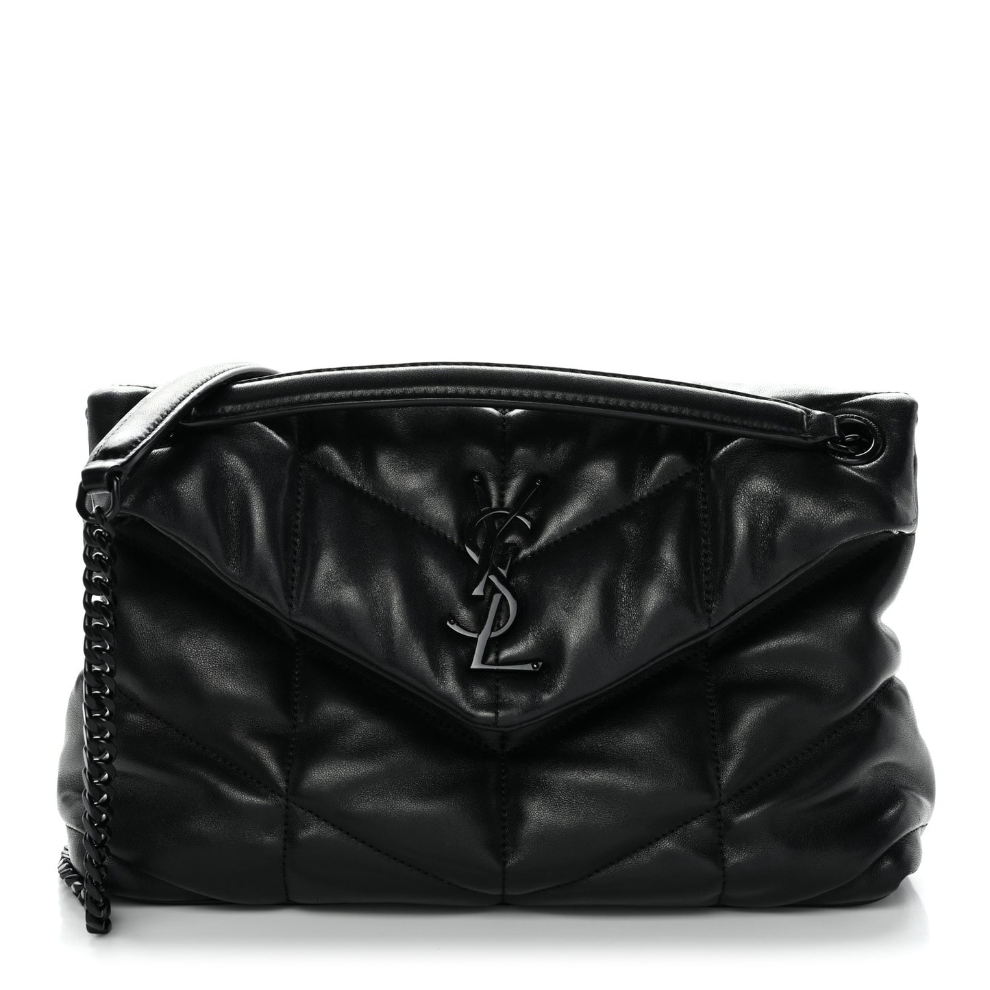 Lambskin Quilted Monogram Monochrome Small Loulou Puffer Chain Satchel Black