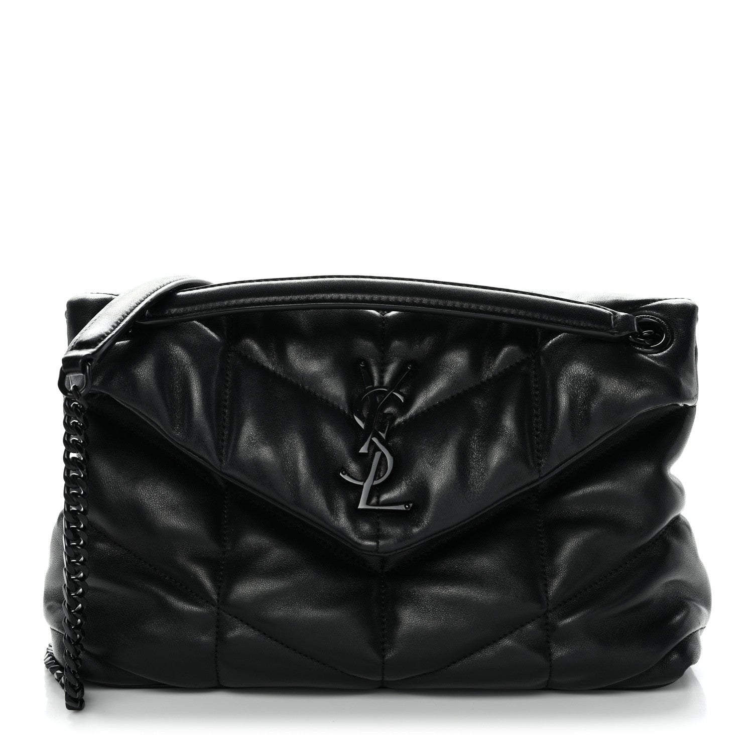 Saint Laurent Lambskin Quilted Monogram Monochrome Small Loulou Puffer Chain Satchel Black 1 of 11