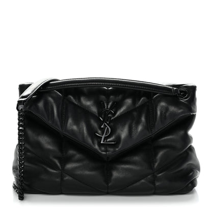 Saint Laurent Lambskin Quilted Monogram Monochrome Small Loulou Puffer Chain Satchel Black 1 of 11
