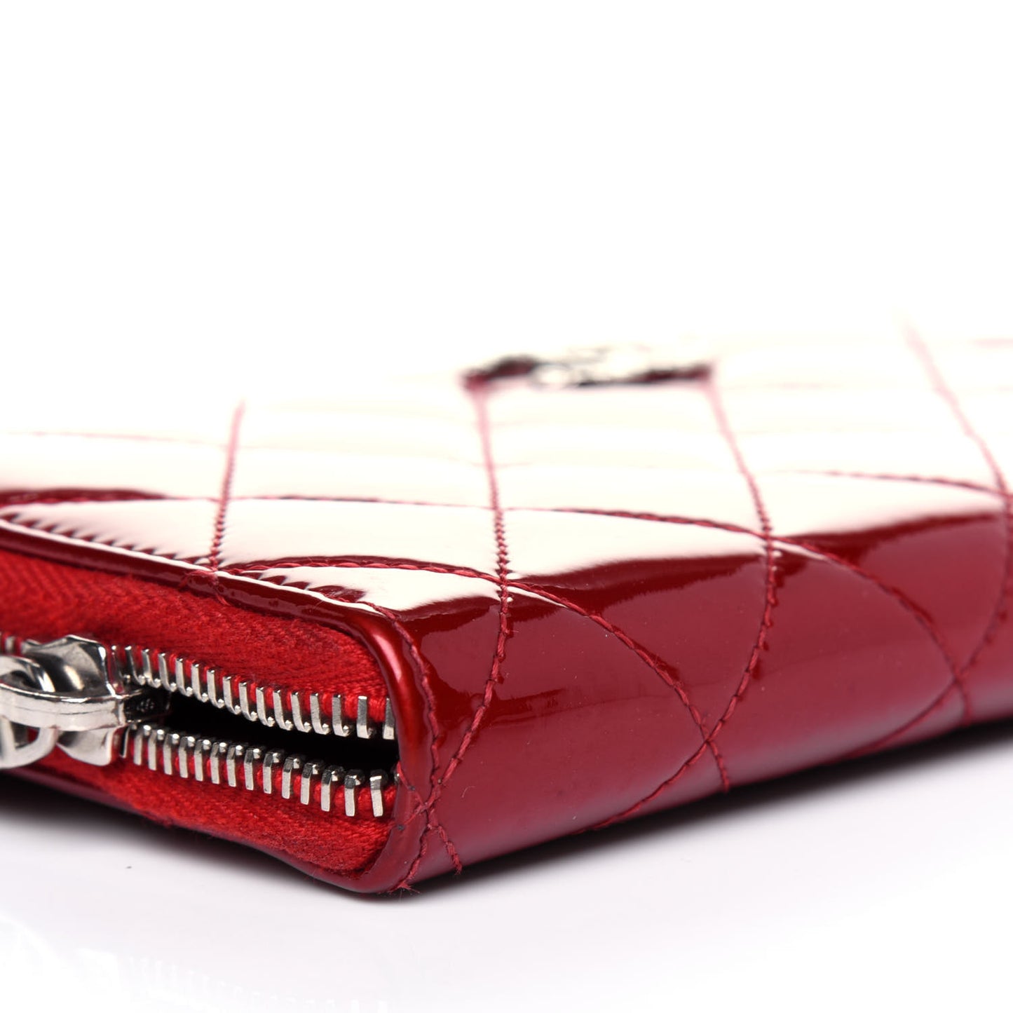 Patent Quilted Brilliant Zip Around Wallet Red