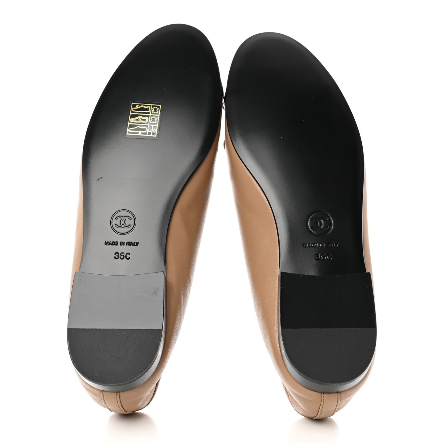 Lambskin Cap Toe CC Ballerina Flats 36 Dark Beige Black