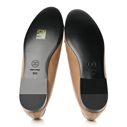 Chanel Lambskin Cap Toe CC Ballerina Flats 36 Dark Beige Black 5 of 9
