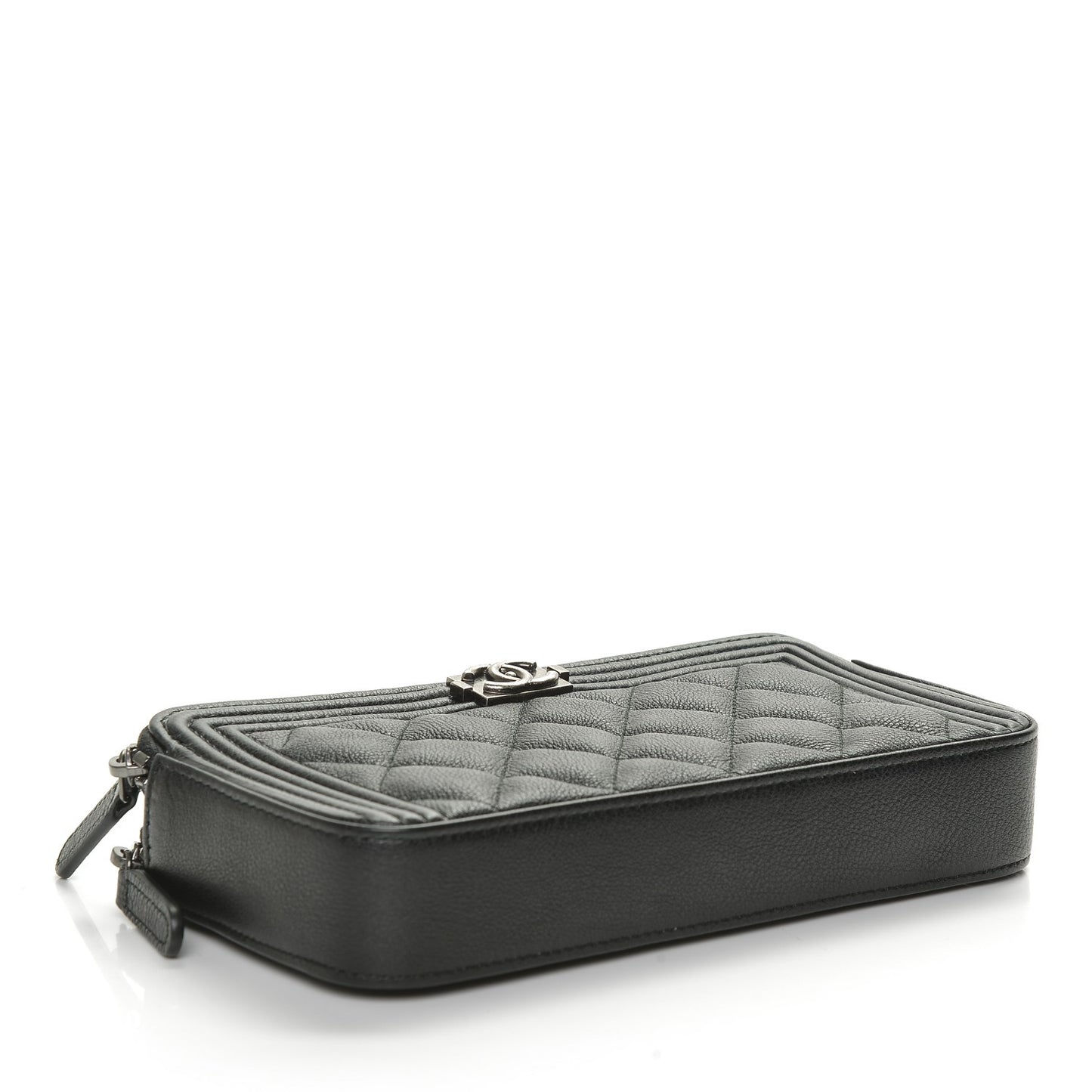 Calfskin Quilted Small Boy Clutch With Chain Black