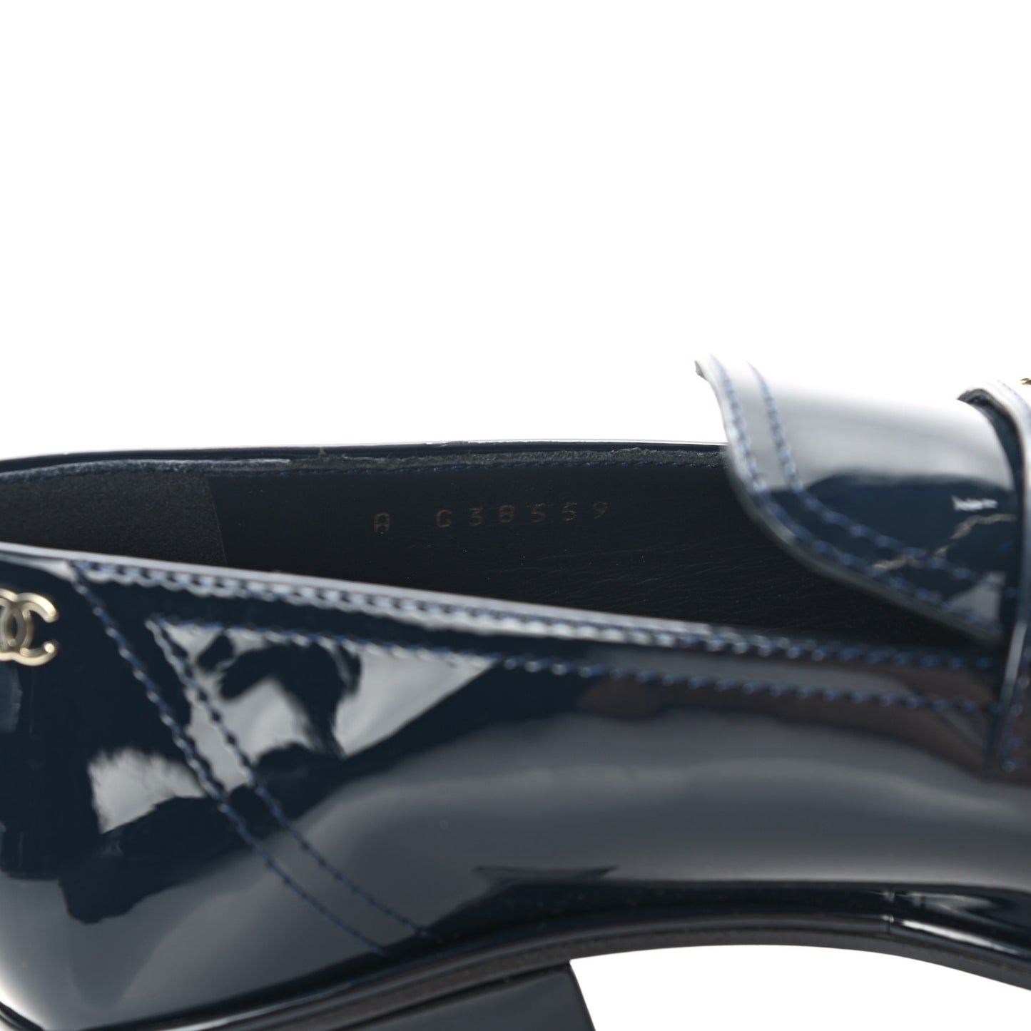 Patent Calfskin CC Chain Mocassin Loafers 38 Blue