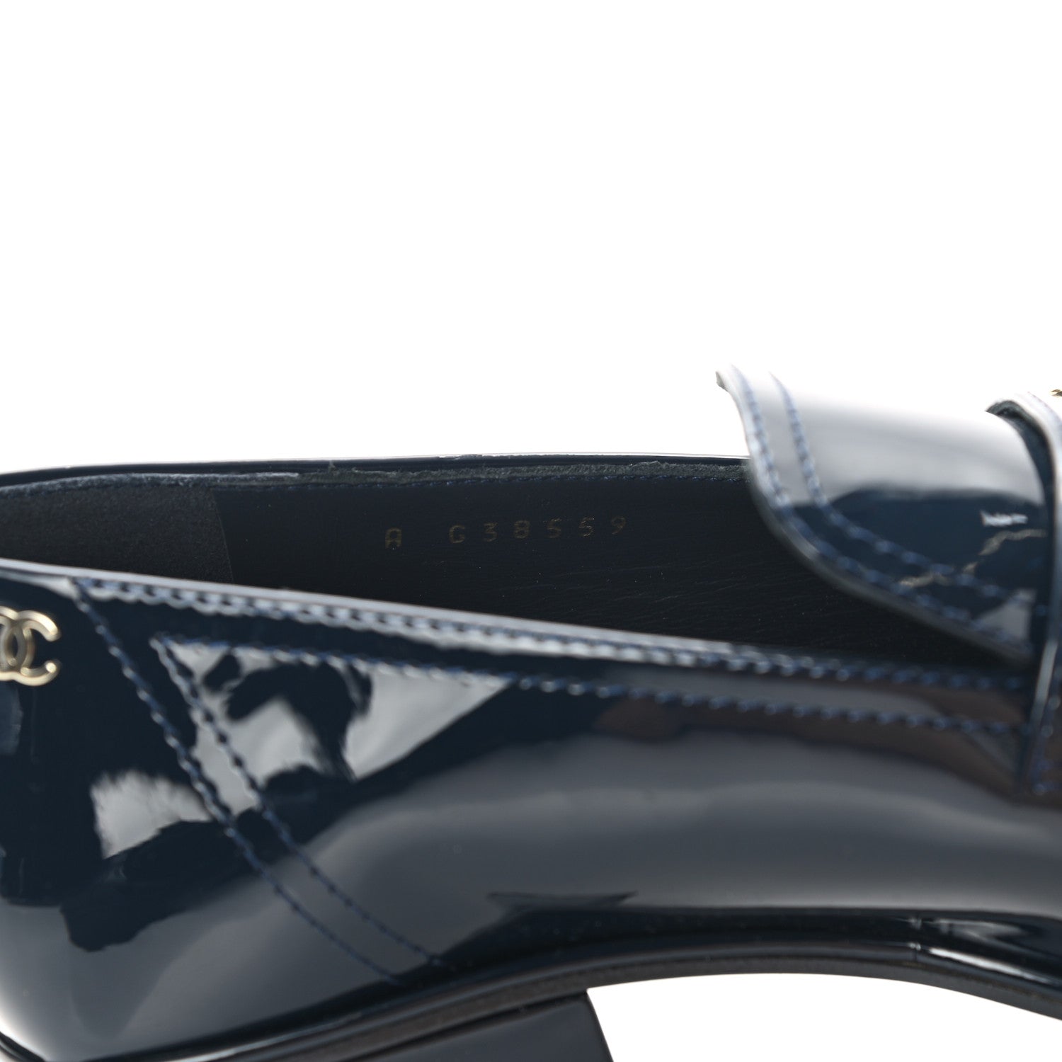Chanel Patent Calfskin CC Chain Mocassin Loafers 38 Blue 8 of 9