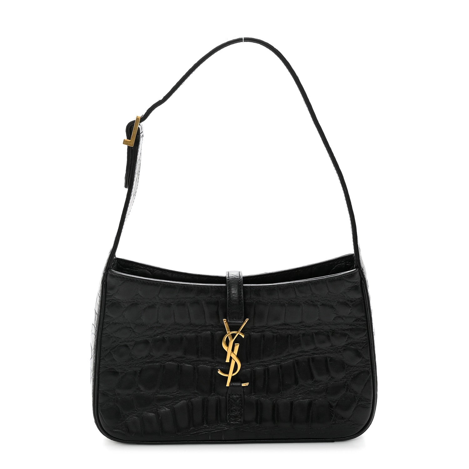 Saint Laurent Calfskin Crocodile Embossed LE 5 A 7 Hobo Black 1 of 10