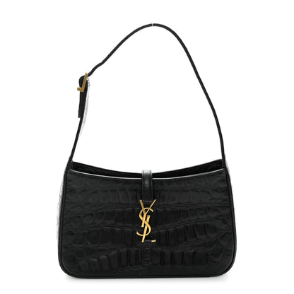 Saint Laurent Calfskin Crocodile Embossed LE 5 A 7 Hobo Black 1 of 10