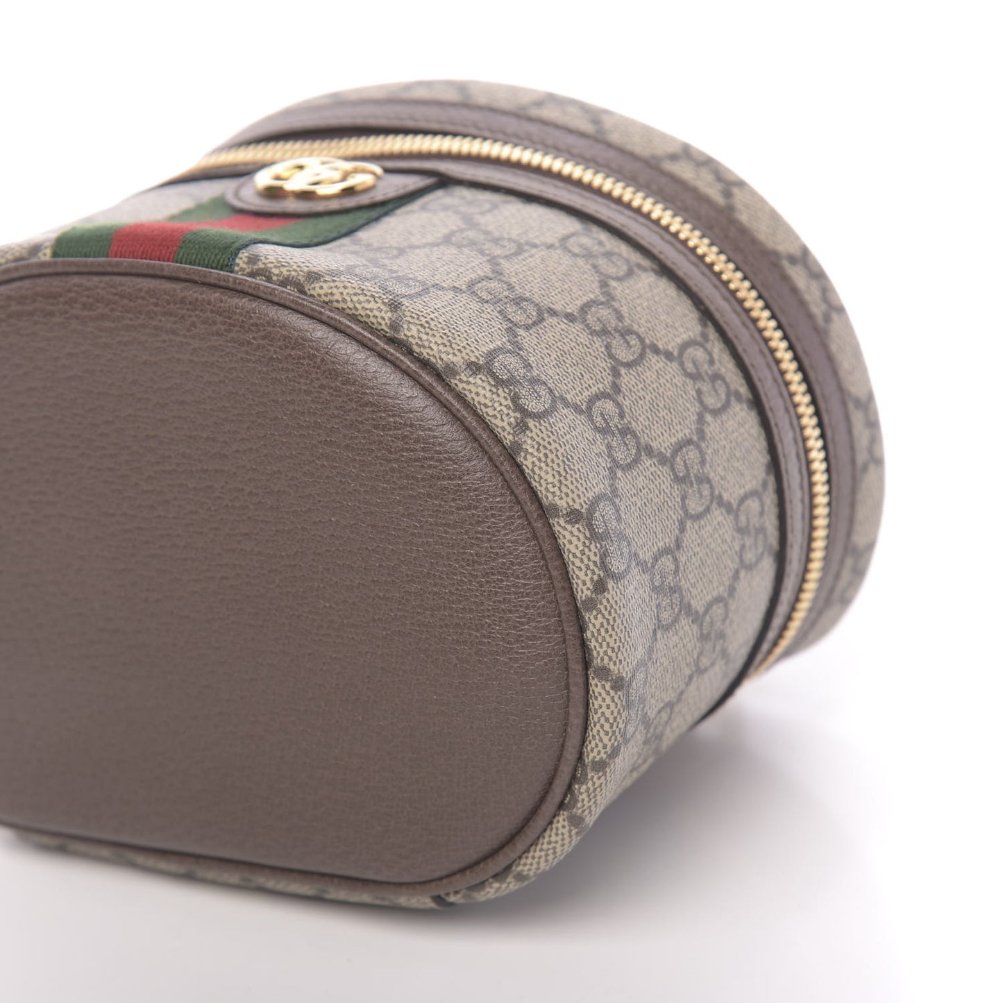 GG Supreme Monogram Textured Calfskin Web Ophidia Vanity Cosmetic Case Beige Ebony New Acero