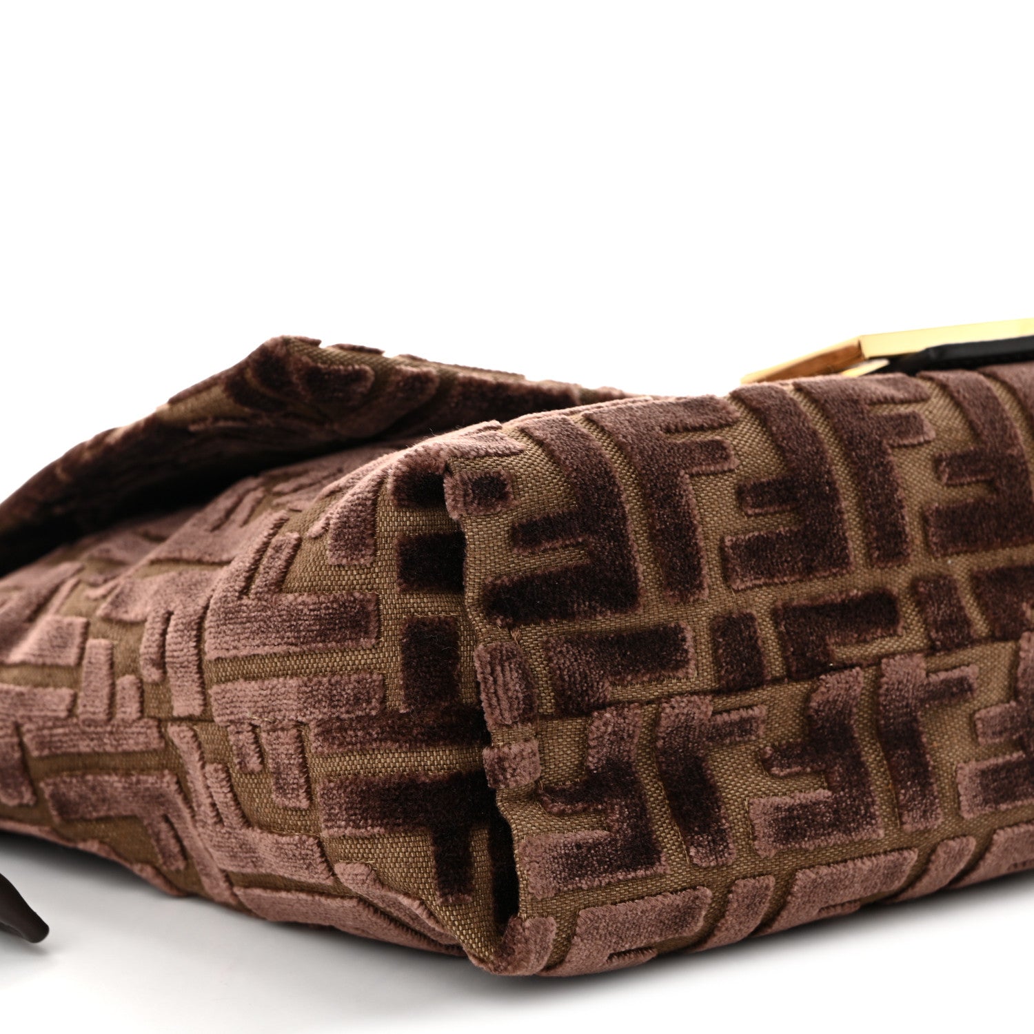 Fendi Velvet Fabric Jacquard FF Vitello Grace Medium Mamma Baguette Dark Brown 10 of 11