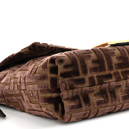 Fendi Velvet Fabric Jacquard FF Vitello Grace Medium Mamma Baguette Dark Brown 10 of 11