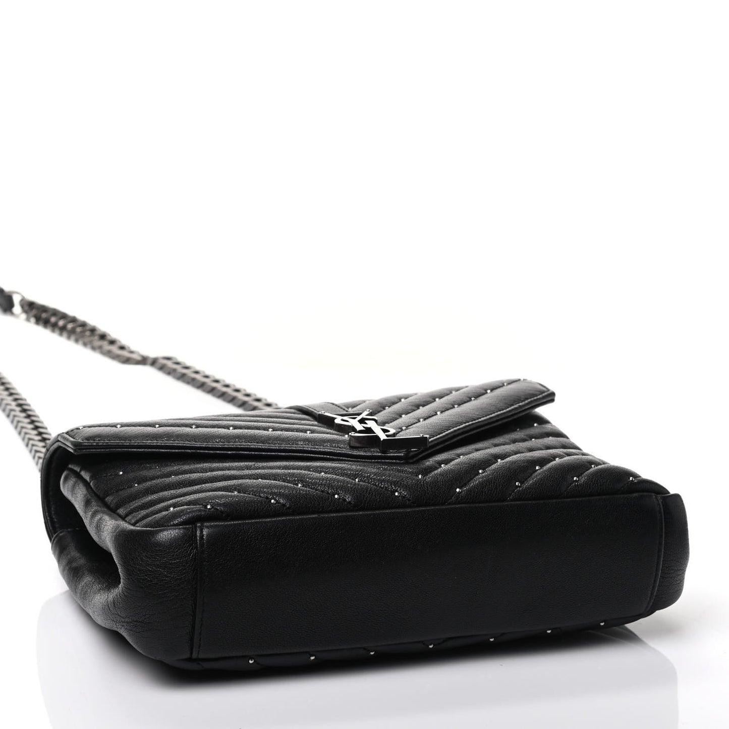 Lambskin Matelasse Chevron Studded Monogram Medium College Bag Black