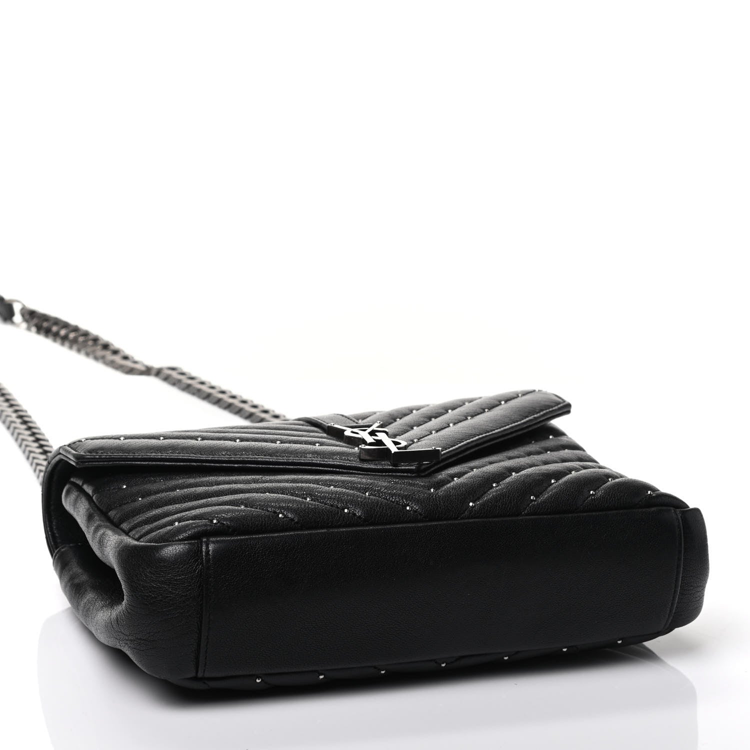 Saint Laurent Lambskin Matelasse Chevron Studded Monogram Medium College Bag Black 3 of 4