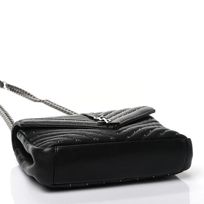 Saint Laurent Lambskin Matelasse Chevron Studded Monogram Medium College Bag Black 3 of 4