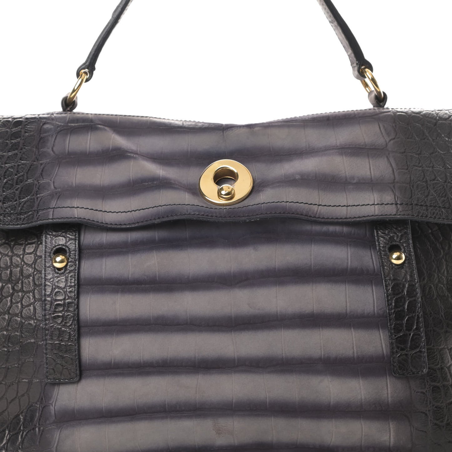 Nubuck Calfskin Crocodile Embossed Large Muse Two Grey