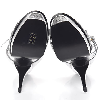 Saint Laurent Metallic Calfskin Tribute 105 Platform Sandals 38 Silver 5 of 7